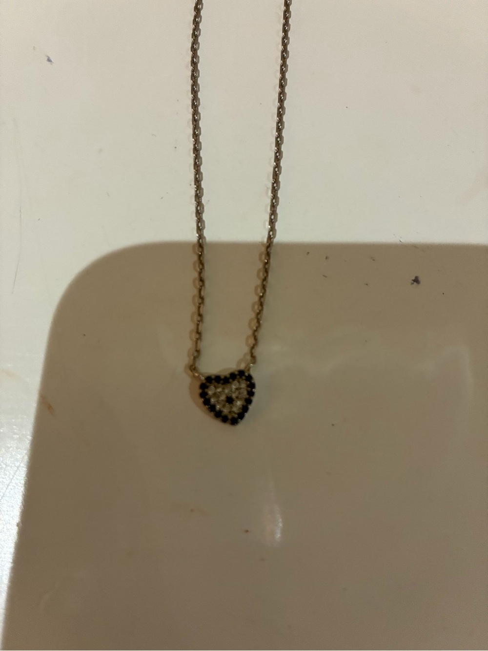 Silver toned Heart Pendant Necklace with dark blue and silver stones